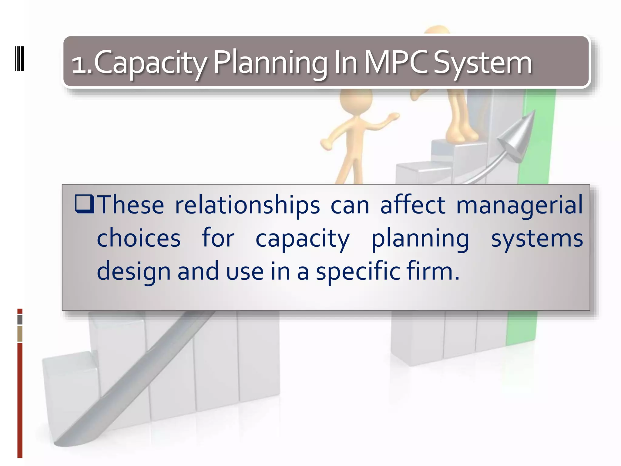 1.CapacityPlanningInMPCSystem
These relationships can affect managerial
choices for capacity planning systems
design and use in a specific firm.
 