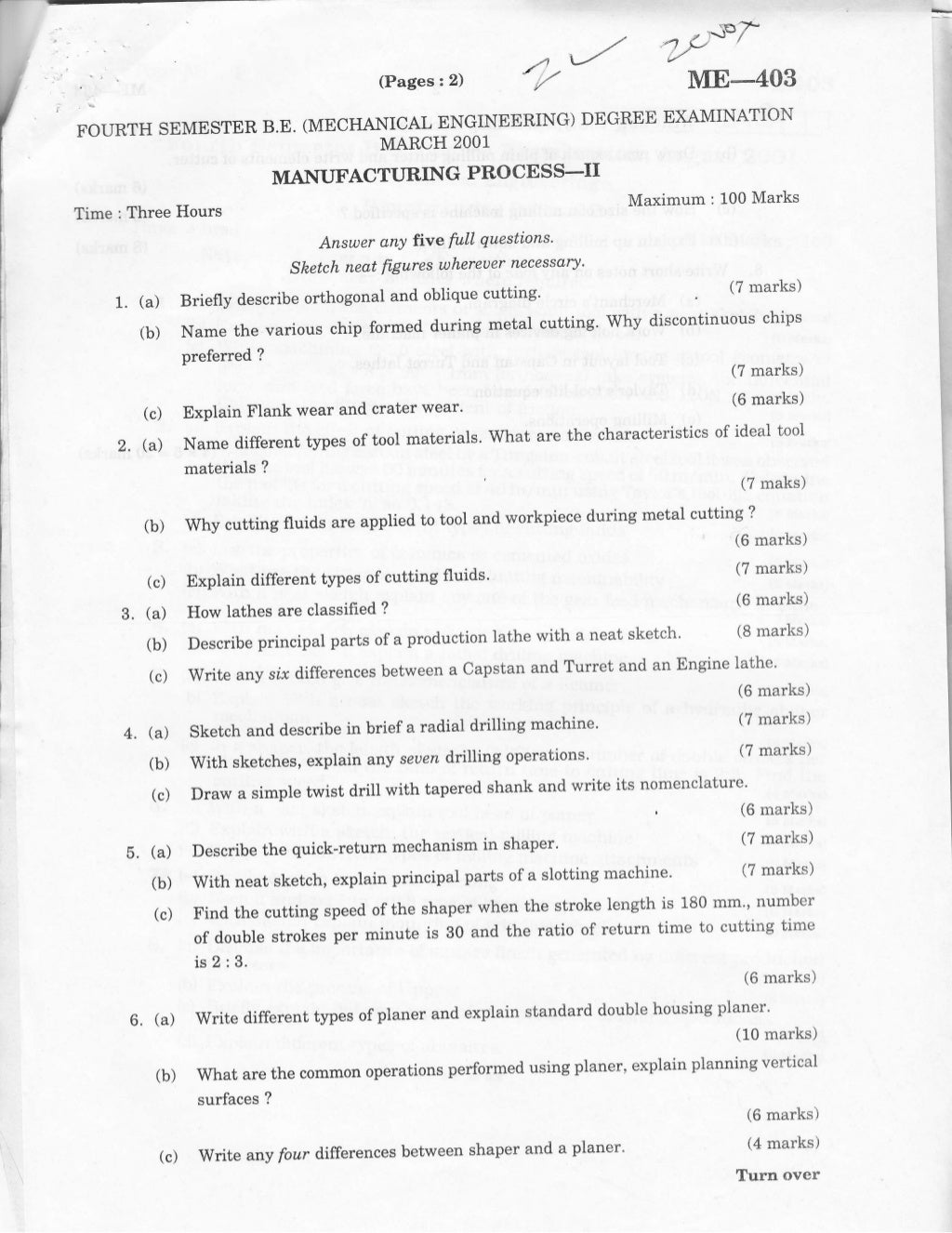 Manufacturing processII Question papers