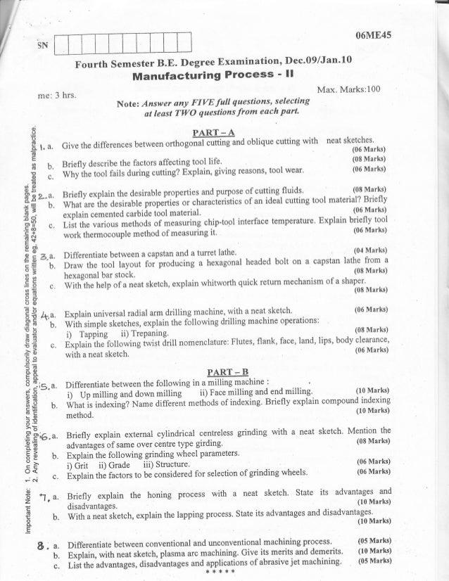 Manufacturing processII Question papers