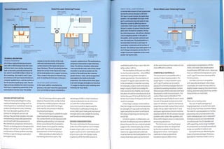 Stereolithography Process Selective Laser Sintering Process
CO2 laser
SLA part
Paddle to break
surface tension
r Solid state UV laser
1'
Honeycomb
support structure
'i
UV sensitive liquid
epoxy resin
Build platform progresses downwards
in steps of 0.05 mm to 0.1 mm
(0.002-0.004 in.)
TECHNICAL DESCRIPTION
STEREOLITHOGRAPHY
All of these rapid prototyping processes
start with a CAD drawing sliced into cross-
sections. Each cross-section represents a
layer in the build, generally between 0.05
mm and 0.1 mm (0.002-0.004 in.) thick for
SLA modelling. The model is built 1 layer
at a time by an UV laser beam directed by a
computer-guided mirror onto the surface of
the UV sensitive liquid epoxy resin. The UV
light precisely solidifies the resin it touches.
Each layer is applied by submersion of the
build platform into the resin. The paddle
Multiple SLS parts
Build platform progresses
downwards in steps of
0.1 mm (0.004 in.)
self-supporting =
forming a non-
sintered "cake-
Delivery
chambers
progress upwards,
supplying powder
to the roller
sweeps across the surface of the resin
with each step downwards, to break the
surface tension of the liquid and control
layer thickness. The part gradually develops
below the surface of the liquid and is kept
off the build platform by a support structure.
This is made in the same incremental way,
prior to building the first layer of the part.
SELECTIVE LASER SINTERING
In this layer-additive manufacturing
process, a CO2 laser fuses fine nylon powder
in 0.1 mm (0.004 in.) layers, directed by a
computer-guided mirror. The build platform
progresses downwards in layer thickness
steps. The delivery chambers alternately
rise to provide the roller with a fresh charge
of powder to spread accurately over the
surface of the build area. Non-sintered
powder forms a 'cake', which encapsulates
and supports the model as the build
progresses. The whole process takes place
in an inert nitrogen atmosphere at less than
1 % oxygen to stop the nylon oxydizing when
heated by the laser beam.
DESIGN OPPORTUNITIES
There are many advantages to using
rapid prototyping technology such as
reducing time to market and lowering
product development costs. However,
the most desirable qualities of this
process for designers are not cost
savings, they are that complex, intricate
and previously impossible geometries
can be built with these processes to
fine tolerances and precise dimensions.
There is no tooling and so changes to the
design cost nothing to implement.The
combination of these qualities provides
limitless scope for design exploration
and opportunity.
The SLS technique forms parts with
physical characteristics similartothat
of injection molded polymers. Because
parts can be made with live hinges
and snap fits, this process is ideal for
functional prototypes.
The SLA technique is suitable for water
clear, translucent and opaque parts.
The surface finish can be improved with
polishing and painting, SLA materials
mimic conventional thermoplastics,
which means SLA is good for making
parts with the visual and physical
characteristics of the final product.
DMLS provides an alternative to
machining aluminium parts.The
advantage of DMLS is that it produces
very accurate parts (±0,05 mm/0.002
in.) with fine surface definition
(0.02 mm/0.0008 in.layers),andthe
final product is 98% dense metal. As a
result, DMLS parts have good mechanical
strength and so are suitable for tooling
and functional metal prototypes.
DESIGN CONSIDERATIONS
The main restriction for these processes
is the size of the machine: SLS is limited
to parts of 350 x 380 x 700 mm (13.78 x
14.96 x 27.56 in.); SLAis restricted to parts
ofsoox 500x500 mm (19.69x19.69
x 19.69 in.); while the DMLS process is
DIRECT METAL LASER SINTERING
A considerable amount of heat is generated
during this process because a 250 watt
CO2 laser is used to sinter the metal alloy
powders. An expendable first layer of the
part is anchored to the steel plate to stop
distortion caused by differing rates of
contraction. Such a layer also means that
the part is easier to remove from the steel
plate when the build is complete. During
the sintering process, the delivery chamber
rises to dispense powder in the path of
the paddle, which spreads a precise layer
over the build area. The build platform is
incrementally lowered as each layer of
metal alloy is sintered onto the surface of
the part. The whole process takes place in an
inert nitrogen atmosphere at less than 1%
oxygen to prevent oxydization of the metal
powder during the build.
Direct Metal Laser Sintering Process
confined to parts of 250 x 250 x 185 mm
(9.84x9.84x7.28 in.).
The orientation of the part can affect
its m ech ani cal properti es - stran d fill ed
materials having better strength in
certain geometries.The orientation of
SLS parts in regular nylon powders has
to be considered, to maintain accuracy.
For example, a tube is built vertically to
keep it round; if built horizontally the
tube would be very slightly oval. A large
flat plane should be manufactured at an
incline because if it is built flat there will
be too much stress in the part, which will
result in warpage.
A live hinge is always constructed so
that the hinge is on the horizontal plane,
for strength; if it was built vertically the
layers would be too short to withstand
the stress of opening and closing, and
wouldfail.
In the SLS system, multiple parts can
be built simultaneously and on different
planes because the non-sintered powder
supports the sintered parts. By contrast,
parts made by SLA and DMLS processes
need to be supported and undercuts
must be tied into the build platform.This
means that fewer parts can be formed
at the same time and fine undercuts are
more difficult to achieve.
COMPATIBLE MATERIALS
The SLS process is compatible with a
variety of nylon-based powders. The
tough Nylon 11 is heat resistant up to
1500C (3020F) and so can be used to
produce functional prototypes that are
suitable for working situations. Carbon
filled and glass filled materials have been
developed to build structural parts. The
carbon filled material Windform™ XT
was designed specifically for use in wind
tunnels. It has good resistance to wind
load and vibration, superior mechanical
properties and high surface finish, which
makes this an ideal material for Fi and
aerospace applications. Recent material
developments for the SLS process include
powders with rubber-like qualities and
those with integral colour, to reduce post¬
processing operations.
The SLA process uses liquid epoxy
resin polymers that are categorized
by the thermoplastics that they are
designed to mimic. Some typical
materials include acrylonitirile
butadiene styrene (ABS) mimic.
polypropyl en e/polyethyl en e (PP/ PE)
mimic and water clear polybutylene
terephthalate (PBT)/ABS mimic. Materials
that can withstandtemperatures up to
2000C (3920F) have been developed for
the SLA process,
„ The DMLS process is compatible
with specially developed metal alloys:
2 examples are nickel-bronze, which is
slightly harder wearing than aluminium
tooling, and steel alloy, which has similar
characteristics to mild steel,
COSTS
There are no tooling costs.
The cost of rapid prototyping is
largely dependent on build time. Cycle
time is slow, but these processes reduce
the need for any preparation or further
processing and so turnaround is very
rapid. Individual part cost is reduced if
multiple products are manufactured
simultaneously,The SLS powders are
self-supporting and so large numbers
of components can be built around and
inside one another to reduce cost.
The build times are affected by the
choice of process and layer thickness:
typically SLS machines build 2 mm to
 