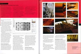 Case Study
Photochemical machining a brass screen
The design for the negatives is prepared
using graphics software (image i )„ which
shows how the chemical machining process
works-The left hand drawing is the reverse
and the right hand drawing is the front
of the workpiece.The 2 sides are etched
simultaneously, so the areas that are blacked
out on both sides will be cut through
(profiled). Areas that are black only on 1 side
will behalf etched.
The negatives are printed onto acetate
(image 2).Then a 0.7 mm (0.028 in.)
brass sheet is degreased in a bath of 10%
hydrochloric add. It is washed and dried, and
a photosensitive film is laminated onto both
sides (image 3). The process takes place in a
dark room, to protect the film.
The coated workpiece is placed into an
acrylic jig (image 4). The negatives are aligned
and mounted onto each side of the jig. The
assembly is placed under a vacuum and
exposed to UV light on both sides (image 5),
Unexposed photosensitive film is washed off
in a developing process (image 6)
Afterthe first stage of chemical machining
(image 7), the process is repeated until the
chemical has etched through the entire
thickness of material (image 8). This can take
up to 25 minutes for 0.7 mm (0.028 in.) brass.
Ferrous metals will take longer.
Finally, the brass screen is removed from
the brass sheet and the tabs that connected
the workpiece are trimmed (image gi
s 78,v (CMYK/Pieviewl
that is, by the photosensitive polymer
resist film.
Score lines can be machined to act as
foldlines.Changing the width of score
will determine the angle of fold, and this
is particularly useful for modelmaking
and other secondary operations.
Profiling entire parts is achieved
by chemically cutting the sheet from
both sides. Lines that do not match
up on both sides will become surface
markings on 1 side.Therefore, sheets can
be profiled and decorated (or scored) in a
single operation.
Photochemical machining is suitable
for prototyping and high volume
production.Tooling costs are minimal:
the negatives can be produced directly
from CAD drawings or artwork and
will last for many thousands of cycles.
This means that small changes are
inexpensive and adjustments can
be made to the design. For these
reasons this process is suitable for
experimentation during design.
DESIGN CONSIDERATIONS
The intricacy of a pattern is restricted
by the thickness of the material: any
configuration can be machined, as long
as the smallest details are larger than
the material thickness.The minimum
dimension for internal and external
a.T.
.u,
0*3.
X-uJ.
_i
• 7. A
Hi
mate
aa ÿ;
* • ¦
I a"-
li, i, J TF
S zi W- J-l
-fidop. e|.g>
•Sgjopt
radii, holes, slots and bars is 1.5 times the
thickness of the material.
Although any thickness of sheet
material can be photo etched, only sheets
and foils between 0.1 mm and 1 mm
(0.004-0.04 in.) can be profiled using
photochemical machining. Materials
more than 1 mm (0.04 in.) thick will have
a visible concave or convex edge profile
left by the chemical process.
Tabs are an essential part of the
design for profiling. They connect the
parts to the workpiece and hold the
parts in place as they are being cut out.
Tabs make handling easy, especially if
the parts are very small or in secondary
operations such as electroplating (page
364) andforflat sheet packaging.The
shape of the tabs -V-shape or parallel - is
determined by the secondary operations.
A V-shape tab is for manually breaking
out, whereas a parallel tab is for parts
that are punched or machined. V-shaped
tabs can be sunk within the profile of the
part so that when removed there is no
burr. The tabs can be half the material
thickness and a minimum of 0.15 mm
(0.006 in.) each.
COMPATIBLE MATERIALS
Most metals can be photo etched
including stainless steel, mild steel.
• * ***
rv *•*'* "
1 - - *
1 ^iMi
.y
t
mI
X S** I • A-
r-C* I** * J ^
w*** 1 • *
aluminium, copper, brass, nickel,tin and
silver. Of these, aluminium is the easiest,
and stainless steel is the hardest and so
takes longer to etch.
Glass, mirror, porcelain and ceramic
are also suitable for photo etching,
although different types of photo resist
and etching chemical are required.
COSTS
The only tooling required is a negative
that can be printed directly from CAD
data or a graphics software file.
Cycle time is moderate. Processing
multiple parts on the same sheet reduces
cycle time considerably.
Labour costs are moderate and
depend on the complexity and duration
of photochemical machining process.
ENVIRONMENTAL IMPACTS
During operation, metal that is removed
from the workpiece is dissolved in the
chemical etchant. However, offcuts and
other waste can be recycled. There are
very few rejects because photochemical
machining is a slow, controllable process.
The chemical used to etch the metal is
one-third ferric chloride. Caustic soda is
needed to remove spent protective film.
Both of these chemicals are harmful, and
operators must wear protective clothing.
I
I
g
>
o
X
Featured Manufacturer
Mercury Engraving
www.mengr.com
 