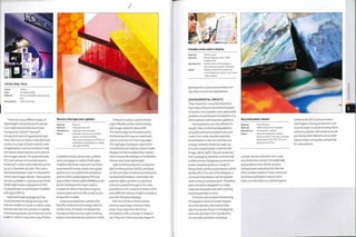 /
L'Oreal shop, Paris
Client: L'Oreal
Date: Completed 2004
Material: Bencore Starlight polycarbonate
(PC)
Manufacture: CNC machining
There are many different types of
lightweight composite plastic panels.
Core materials include aluminium
honeycomb, DuPont™ Nomex®
honeycomb and corrugated and rigid
foam. Bencore, an Italian manufacturer,
produce a range of plastic panels used
in applications such as furniture, trade
fair stands, shop interiors and exteriors
(see images, above).The polycarbonate
(PC) core, whose commercial name is
Birdwing®, is thermoformed into 19 mm
(0.75 in.) diameter 3D cells.This core is
laminated between clear or coloured PC
sheets (see images, above).These panels
are also available in styrene acrylonitrile
(SAN),high impact polystyrene (HIPS)
or polyethyleneterephthalate modified
with glycol (PETG).
Rapid prototyping (page 232) has
revolutionized the design process. Not
only are models accurate to within a few
microns,but also this process is capable
of producing plastic parts that cannot be
made in 1 piece in any other way. Plastics
Bencore Starlight and Lightben
Made by: Bencore
Material: Polycarbonate [PCI
Manufacture: High pressure laminated
Notes: Available in polycarbonate (PC),
styrene acrylonitrile (SANI,
high impact polystyrene 1HIPSI and
polyethylene terphthalate modified
with glycol (PETG).
available include epoxy resin,unfilled
nylon, and glass or carbon filled nylon.
Traditionally these materials have been
engineered to mimic production grade
plastics such as acylonitrile butadeine
styrene (ABS), polypropylene (PP) and
poly methyl methacrylate (PMMA) acrylic.
Recent developments have made it
suitable for direct manufacturing low
volume parts and one offs as well as pre-
production models.
Conductive polymers combine the
benefits of plastics technology with the
conductivity of metals. Developments
include printed circuitry, light emitting
plastics and electroactive polymers (EAP).
Printed circuitry is used in Plastic
Logic's flexible active-matrix display
(see image, opposite above left).
This technology has the potential to
revolutionize the way we read books,
reports and even the morning paper.
The rigid glass backpane required for
conventional amorphous silicon-based
displays has been replaced by a plastic,
which means the display can be flexible,
thinner and more lightweight.
Light emitting polymers, or polymer
light emitting diodes (PLED), are based
on the principles of electroluminescence.
Sandwiched between 2 electrodes, the
polymer lights up when an electrical
current is passed through it. It is now
possible to print a matrix of plastics that
emit different colours of light to produce
very thin flat panel displays.
EAPs are similar to electroactive
ceramics and shape memory metal
alloys: they respond to electrical
stimulation with a change in shape or
size.They are in the very early stages of
Flexible active matrix display
Made by: Plastic Logic
Material: Plastic display using E Ink®
Imaging Film
Manufacture: Active-matrix LCD backplane
fabricated onto plastic substrate
Notes: Displays made from plastic are
more flexible and lighter than those
made of glass.
development, and at present there are
very few commercial applications.
ENVIRONMENTAL IMPACTS
There have been many developments
that reduce the environmental impacts
of plastics. For example, many disposable
products are produced in bioplastics or a
thermoplastic with bioactive additives.
Thermoplastics are very efficient to
recycle.There is minimal degradation
of quality and some products are even
made from 100% recycled materials.
Smile Plastics in the UK manufacture
a range of plastic sheets by made up
of ioo% recycled plastic material (see
image, above right).They are produced
from packaging, footwear and even old
mobile phones. Patagonia, an American
based company, produce a range of
fleeces from 100% recycled plastics drink
bottles (PET).The role of the designer is
to ensure that plastics can be recycled
with minimal contamination.Therefore,
parts shouldbe designed in a single
material if possible and with recycling
and disassembly in mind.
This book cannot avoid mentioning
the negative environmental impacts
of certain plastics. Not only do they
take thousands of years to biodegrade,
some are also harmful in production.
For example, polyester and epoxy
Recycled plastic sheets
Made by: Smile Plastics
Material: 100% recycled thermoplastic
Manufacture: Compression molded
Notes: Many thermoplastics can be
preprocessed in this way, including
polyethylene (PE). PET, PVC and
polycarbonate (PC).
compounds (VOC) and are known
carcinogens. During production care
must betaken to avoid inhaling them,
andsome plastics will continue to off-
gas during their lifetime and so both
reduce indoor air quality and pollute
the atmosphere.
contain styrene; phenolic resin, urea
andmelamine contain formaldehyde;
polyurethaneresin (PUR) contains
diisocyanates; and polyvinyl chloride
(PVC) contains dioxins.These chemicals
are known pollutants and are toxic.
Some are referred to as volatile organic
 