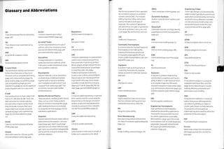 Glossary and Abbreviations
3DL
Three-dimensional thermal laminating
(page 228).
3Dr
Three-dimensi on al rotary 1 amin ating
(page 228).
ABR
Acrylonitrile butadiene rubber.
ABS
Acrylonitrile butadiene styrene.
A-class Finish
The automotive industry uses this term
to describe a high gloss surface finish.
Processes such as composite laminating
(page 206), metal stamping (page 82),
panel beating (page 72), polishing (page
376), spray painting (page 350) and
superforming (page 92), are all capable of
producing parts with an A-class finish.
A-side
Parts produced over a single-sided mold
have an A- side and a B-side.The A-side
does not come into contact with the
tool and so has a higher surface finish
than the B-side. Processes that use a
single-sided mold include composite
laminating (page 206), superforming
(page 92) andthermoforming (page
30).
Acetal
Common name for polyoxymethylene
(POM) (page 439).
Acetate
Alternative name for cellulose acetate
(CA) (see cellulose-based, page 446).
Acrylic
Common name for poly methyl
methacrylate (PMMA) (page 434).
Air-dried Timber
Lumber seasoned without the use of
a kiln to 20% or less moisture content
(see also kiln-dried timber, page 498,
and seasoned timber, page 500).
Amorphous
Unorganized and non-crystalline
molecular structure materials, which
melt across a wider temperature range
than crystalline materials.
Biocomposite
Natural materials, such as woodfibres
or wheat straw, molded and bonded
together with a natural or synthetic
resin. Examples include Environ® and
Treeplast® (see wood, page 468).They
sometimes crossover with biofibre
reinforced plastics.
Biofibre Reinforced Plastics
These are plastics reinforced with natural
fibres such as cotton, hemp and jute;
they are similar to biocomposites (page
468). Developments are concentrated
in composite laminating (page 206) for
automotive applications.
Bioplastic
Natural polymers that are made without
petrochemicals:for example, cellulose-
based (page 446), starch-based (page
446) and natural rubber materials (page
447). Some are completely biodegradable
and require less energy to produce than
synthetic polymers.
Biopolymers
Another name for bioplastics.
BR
Butadiene rubber.
CA
Cellulose acetate.
CAD
Computer-aided design is a general term
used to cover computer programmes
that assist with engineering, product
design, graphic design and architecture.
Some of the most popular 3D packages
include Alias, Auto CAD, Maya,
Professional Engineer (commonly
known as Pro E), Rhino and Solid Works.
Many products are now designed and
engineered in this way. Some notable
examples include aluminium forging
(page457),Chair#! (page483),the Eye
chair (page 342) and Pedalite (page 53).
CAE
Computer-aided engineering is a general
term used to cover the use of computer
programmes in the design, simulation,
an alysi s, production an d optim i zati on
of products and assemblies. Examples
include FEA and Moldflow (page 56).
CAM
Computer aided manufacturing.
CAP
Cellulose acetate propionate.
Checks
Splits that form in the end of a length of
timber as it is seasoned or kiln dried.
CNC
Machining equipment that is operated
by a computer is known as computer
numeric control (CNC).This includes
milling machines,lathes and routers
used to manufacture all types of
materials.The number of operational
axes determines the types of geometries
that can be achieved: 2-axis, 3-axis and
5-axis (page 183) are the most common.
COE
Coefficient of expansion.
Commodity Thermoplastic
A common name for the least expensive
thermoplastics that make up the
majority of total plastic production-,
for example, polypropylene (PP) and
certain grades of polyethylenes (PE) (see
polyolefins, page 430).
Copolymer
A polymer made up of long chains of
2 repeating monomers:for example,
styrene acrylonitrile (SAN) (see styrenes,
page 432).
CR
Chloroprene rubber.
CRP
Carbon reinforced plastic.
Crystalline
Highly organized molecular structure
that has a sharper melting point than
comparable amorphous materials.
DfS
Design for sustainability.
Direct Manufacturing
Manufacturing products directly from
CAD data: for example, rapid prototyping
(page 232).
DMC
Dough molding compound (page 218).
DMLS
Direct metal laser sintering (page 232).
Durometer Hardness
Another name for Shore hardness (see
page 500).
Dyneema®
DSM trade name for ultra high-density
polyethylene (UHDPE) (see polyolefins,
page 430).
EBM
Extrusion blow molding (page 22).
EBW
Electron beam welding (page 288).
EDM
Electrical discharge machining (page
254)-
EL
Electroluminescent.
Elastomer
A natural or synthetic material that
exhibits elastic properties, and has the
ability to deform under load and return
to its original shape once the load is
removed. Examples include rubber (page
425), thermoplastic elastomers (page 425)
and thermoplastic polyurethane (page
436).
EMI
Electromagnetic interference.
Engineering Thermoplastic
High -perform an ce therm opl astics
materials for demanding applications.
These tend to be more expensive and
less widely applied than commodity
thermoplastics (page 435), and include
thermoplastics such as acetal (page 439),
polyamides (page 438), polycarbonate
(PC) (page 428) and thermoplastic
polyesters (page 437).
Engineering Timber
These high-strength and dimensionally
stable lumbers typically for architectural
applications are produced by laminating
wood with strong adhesives. Examples
include laminated strand lumber (LSI)
and parallel strand lumber (PSL) (see
wood and natural fibres, page 466).
EP
Epoxy resin.
EPDM
Ethyl en e propyl en e di en e m on om er.
EPM
Ethylene propylene monomer.
EPS
Expanded polystyrene.
ETFE
Ethylene tetrafluoroethylene.
EVA
Ethylene vinyl acetate.
FEA
Finite element analysis is a computer
simulation technique that uses FEM
(page 16) to analyse designs, improve
molding efficiency and predict part
performance post-molding.
FEM
Finite element method is a numerical
system that assists with engineering
calculations by dividing an object in
smaller parts, known as finite elements.
The properties of these parts are
mathematically formulated to obtain the
properties of the entire object.
FEP
Fluorinated ethylene propylene.
Ferrous
Metals that contain iron: for example,
steel (page 455) (see also non-ferrous,
page 499).
 