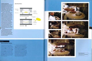 TECHNICAL DESCRIPTION
This is an automated process that forms
parts by hydraulic action. Each product
will be identical and manufactured to
fixed tolerances. The molds are typically
made of plaster, although these have
a limited lifespan. The die casings can
be made to accommodate either 1 large
part or several smaller objects.
In stage 1, a charge of mixed clay is
loaded into the lower mold. In stage 2,
the upper and lower molds are brought
together at pressures from 69 N/cm2 to
276 N/cm21100-A00 psi). The pressure
is evenly distributed across molds and
through the clay, which produces even
and uniform parts. During the pressing
cycle the warm plaster molds draw
moisture from the clay, to accelerate
the hardening process. The perimeters
of each mold cavity on the upper and
lower section come together to cut the
excess flash from the clay part. The
ram pressing process is more rapid that
jiggering and can produce up to 6 cycles
every minute.
Once the pressing cycle is complete,
the molds separate and the parts are
instantly released by steam pressure
that is forced through the porous molds.
The clay parts are self-supporting and
can be demolded immediately after they
have been ram pressed.
Ram Press Process
Metal die casting
Metal die casting
Cutting edge
Charge of clay
Hydraulic ram
Porous lower mold
Stage 1: Open mold, loading and unloading
Finished part removed
and trimmed
Upper
platen
Excess flash
Pressed flatware
Lower platen
Stage 2; Closed mold
Case Study
Ram pressing 2 dishes
The day used in ram pressing needs to
be slightly stiffer than for jiggering. Some
measured charges of mixed clay are cut from
the pug roll (image i).The charges of clay
are placed into the lower mold cavity (image
z) and the 2 halves of the mold are brought
together (image 3). The pressure forces the
clay to flow plastically through the mold
cavity and to squeeze out as flash around the
edge (image 4).The flash is cut as the molds
come together and the edges of the mold
cavities make contact.
The molds are separated and any excess
flash is quickly removed for reprocessing
(image 5). The clay parts are instantly ejected
by steam pressure, which is forced through
the porous plaster mold (irnage 6). The
parts are self-supporting as soon as they are
demolded because the ram pressing process
dehydrates the clay during the pressing cycle,
and this hardens it sufficiently for immediate
biscuit firing. Ram pressed clay parts take
glaze and other decoration very well, as the
surface is compressed and uniform.
Featured Manufacturer
Hartley Greens & Co. (Leeds Pottery)
www.hartleygreens.com
 