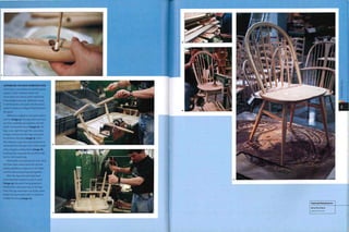 ASSEMBLING THE ERCOL WINDSOR CHAIR
Each chair is assembled by hand because
wood is a'live'material which will
move and crack and so parts need to be
individually inspected. Adhesive is used
in all the joints and soaks into the wood
grain to create an integral bond between
the parts.
Adhesive is added to each joint with a
cue tip (image 15).The legs and cross bars
are then carefully put together and the
joints 'hammered home' (image 16).The
legs come right through the seat and a
wedge is driven into the legs' end grain
to reinforce the joint (image 17). Once
the adhesive is dry the excess material is
removed from the seat with a belt sander
and a shaped sanding block (image 18).
Sanding also improves the cut finish left
by the CNC machining.
Meanwhile, the backrest for each chair
will have been steam bent, the vertical
spokes profiled to shape on a CNC lathe,
and the relevant parts glued together.
After the legs and seat have been
assembled the backrest is put in place
(image 19), the joints being glued and
reinforced in the same way as the legs.
Once the legs have been cut to the same
length, the assembled chair is ready for
surface finishing (image 20).
17
Featured Manufacturer
Ercol Furniture
www.ercol.com
 