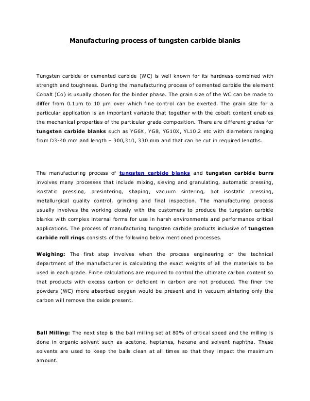 Manufacturing process of tungsten carbide blanks