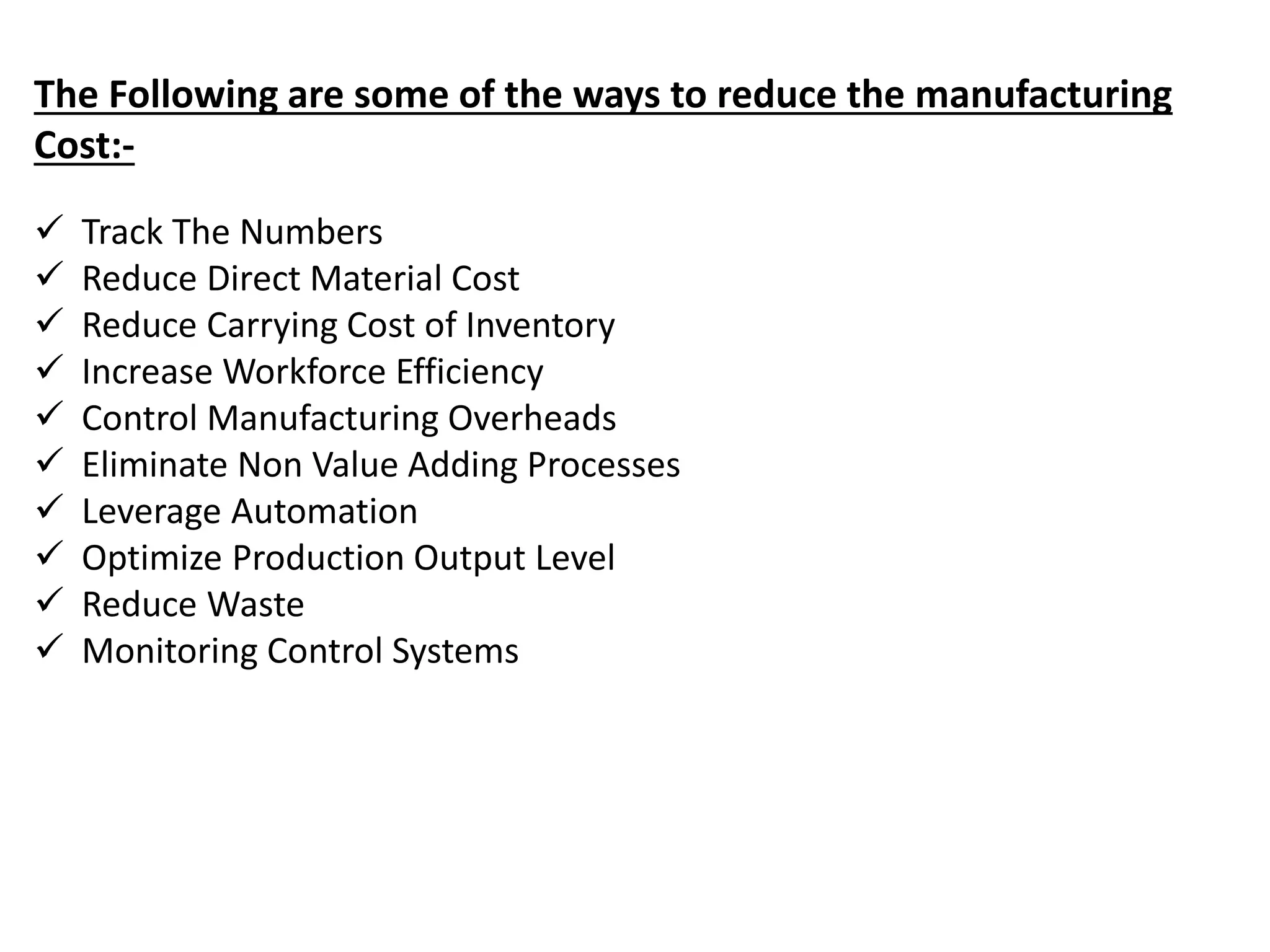 Manufacturing Cost Reduction Project ppt