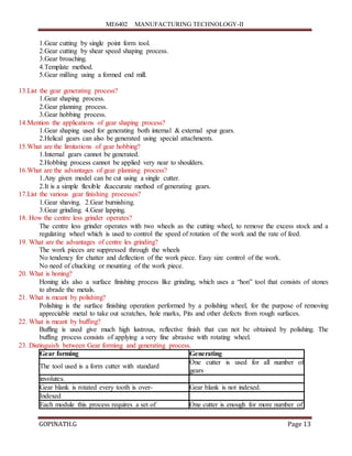 Manufacturing technology II 2 marks questions & answers | DOCX