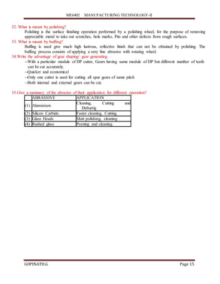 Factory Moc Question Example Manufacturing technology II 2 marks questions & answers | DOCX