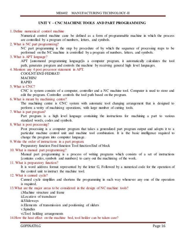 Manufacturing technology II 2 marks questions & answers