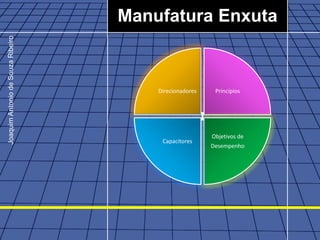 Joaquim Antonio de Souza Ribeiro
                                   Manufatura Enxuta



                                       Direcionadores    Princípios




                                                        Objetivos de
                                        Capacitores
                                                        Desempenho
 