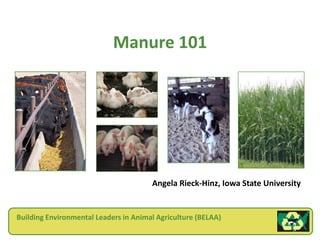 Manure 101




                                       Angela Rieck-Hinz, Iowa State University


Building Environmental Leaders in Animal Agriculture (BELAA)
 