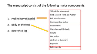 Manuscript Writing – Structure, Components, and Guidelines | PPTX