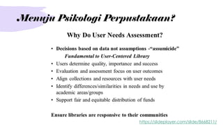 Menuju Psikologi Perpustakaan?
https://slideplayer.com/slide/8668211/
 