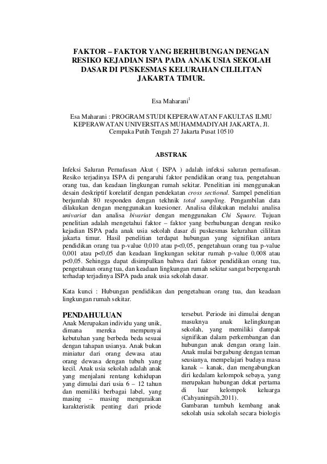 Faktor Faktor Yang Berhubungan Dengan Resiko Kejadian Ispa Pada Ana
