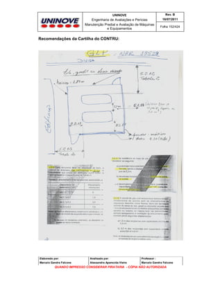UNINOVE

Rev. B

Engenharia de Avaliações e Perícias
Manutenção Predial e Avaliação de Máquinas
e Equipamentos

16/07/2011
Folha 152/424

Recomendações da Cartilha do CONTRU:

Elaborado por:

Analisado por:

Professor :

Marcelo Gandra Falcone

Alessandra Aparecida Vieira

Marcelo Gandra Falcone

QUANDO IMPRESSO CONSIDERAR PIRATARIA - CÓPIA NÃO AUTORIZADA

 