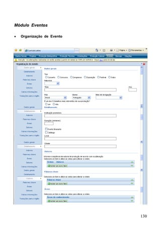 130
Módulo Eventos
 Organização de Evento
 