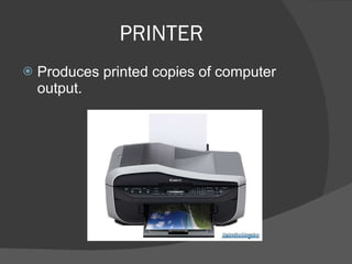 PRINTER Produces printed copies of computer output.