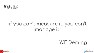 @antweiss
WARNing
It is wrong to suppose that
if you can’t measure it, you can’t
manage it
– a costly myth.
W.E.Deming
 