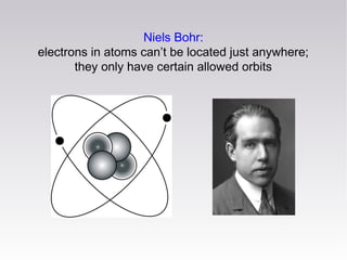 Niels Bohr:
electrons in atoms can’t be located just anywhere;
they only have certain allowed orbits

 