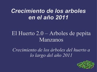 Crecimiento de los arboles
      en el año 2011

El Huerto 2.0 – Arboles de pepita
           Manzanos
Crecimiento de los árboles del huerto a
        lo largo del año 2011
 