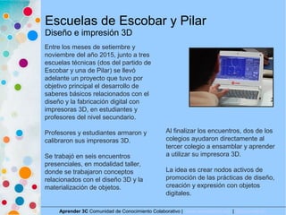 Escuelas de Escobar y Pilar
Diseño e impresión 3D
Aprender 3C Comunidad de Conocimiento Colaborativo | www.aprender3c.org ...