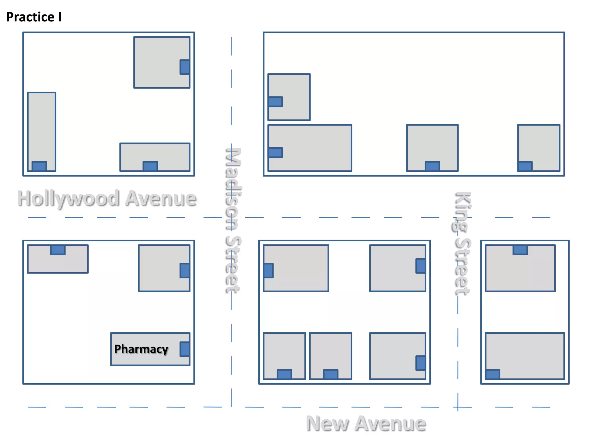 Practice IHollywood AvenueMadison StreetKing StreetPharmacyNew Avenue