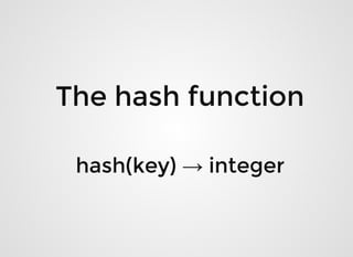hash(key)hash(key) →→ integerinteger
The hash functionThe hash function
 