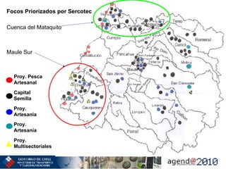 Focos Priorizados por Sercotec Maule Sur Cuenca del Mataquito Proy. Pesca Artesanal Capital Semilla Proy. Artesanía Proy. Artesanía Proy. Multisectoriales 