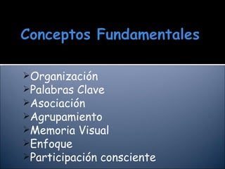 Organización Palabras Clave Asociación Agrupamiento Memoria Visual Enfoque Participación consciente