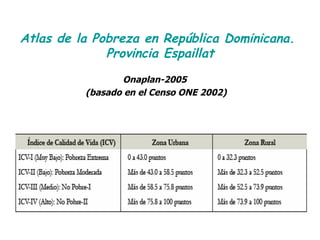 Atlas de la Pobreza en República Dominicana.  Provincia Espaillat Onaplan-2005  (basado en el Censo ONE 2002) 