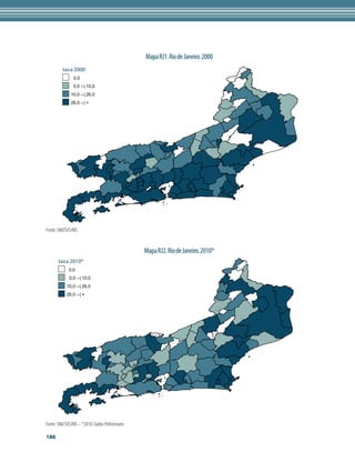 Mapa RJ1. Rio de Janeiro. 2000
         taxa 2000
               0,0
               0,0 --| 10,0
              10,0 --| 26,0
              26,0 --| +




Fonte: SIM/SVS/MS


                                                Mapa RJ2. Rio de Janeiro. 2010*
       taxa 2010*
             0,0
             0,0 --| 10,0
           10,0 --| 26,0
           26,0 --| +




Fonte: SIM/SVS/MS – *2010: Dados Preliminares

186
 