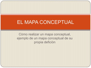 Còmo realizar un mapa conceptual, ejemplo de un mapa conceptual de su propia deficiòn EL MAPA CONCEPTUAL 