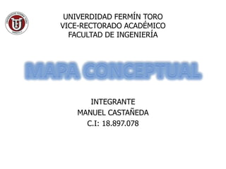 INTEGRANTE
MANUEL CASTAÑEDA
C.I: 18.897.078
UNIVERDIDAD FERMÍN TORO
VICE-RECTORADO ACADÉMICO
FACULTAD DE INGENIERÍA
 