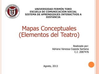 Mapas Conceptuales
(Elementos del Teatro)
Realizado por:
Adriana Vanessa Cepeda Santana
C.I: 2087476
Agosto, 2013
 