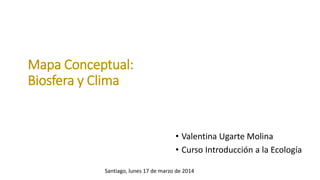 Mapa Conceptual:
Biosfera y Clima
• Valentina Ugarte Molina
• Curso Introducción a la Ecología
Santiago, lunes 17 de marzo de 2014
 