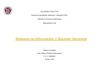 Universidad Fermín Toro
Sistema de aprendizaje interactivo a distancia SAIA
Maestría en Gerencia Empresarial
Barquisimeto-Lara
Mapa Conceptual
Lcda. Rebeca Palmero Bracamonte
C.I. V-18689865
Grupo 13-B
 