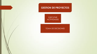 GESTION DE PROYECTOS
TOMA DE DECISIONES
EJECUTAR
ACTIVIDADES
 