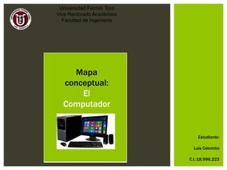 Estudiante:
Luis Colombo
C.I.:18.996.223
Mapa
conceptual:
El
Computador
Universidad Fermín Toro
Vice Rectorado Académico
Facultad de Ingeniería
 