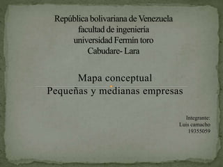 Mapa conceptual
Pequeñas y medianas empresas
Integrante:
Luis camacho
19355059
 