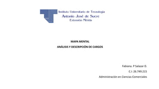 MAPA MENTAL
ANÁLISIS Y DESCRIPCIÓN DE CARGOS
Fabiana. P Salazar D.
C.I: 26.749.215
Administración en Ciencias Comerciales
 