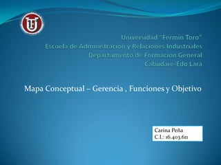 Mapa Conceptual – Gerencia , Funciones y Objetivo
Carina Peña
C.I.: 16.403.611
 