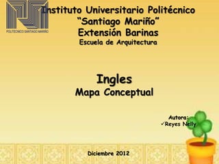 Instituto Universitario Politécnico
        “Santiago Mariño”
        Extensión Barinas
        Escuela de Arquitectura




             Ingles
       Mapa Conceptual

                                    Autora:
                                  Reyes Nelly




          Diciembre 2012
 