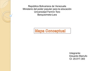 República Bolivariana de Venezuela
Ministerio del poder popular para la educación
           Universidad Fermín Toro
               Barquisimeto-Lara




                                            Integrante:
                                            Eduardo Marrufo
                                            CI: 20.017.383
 