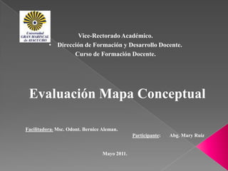 Vice-Rectorado Académico. ,[object Object],Curso de Formación Docente. Evaluación Mapa Conceptual Facilitadora:Msc.Odont. Bernice Aleman.  Participante:Abg. Mary Ruiz Mayo 2011.  