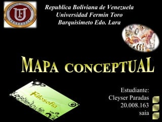 Republica Boliviana de Venezuela
Universidad Fermín Toro
Barquisimeto Edo. Lara
Estudiante:
Cleyser Paradas
20.008.163
saia
 