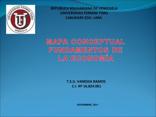 REPUBLICA BOLIVARIANA DE VENEZUELA UNIVERSIDAD FERMIIN TORO CABUDARE EDO. LARA  T.S.U. VANESSA RAMOS  C.I. Nº 16.824.061 NOVIEMBRE, 2011 