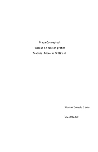 Alumno: Gonzalo E. Veloz 
CI 21.030.279 
Mapa Conceptual 
Proceso de edición gráfica 
Materia: Técnicas Gráficas I  