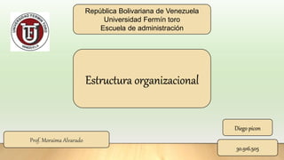 Estructura organizacional
Diego picon
30.916.505
República Bolivariana de Venezuela
Universidad Fermín toro
Escuela de administración
Prof. Moraima Alvarado
 