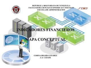 REPUBLICA BOLIVARIANA DE VENEZUELA
FACULTAD DE CIENCIAS ECONOMICAS Y SOCIALES
ESCUELA DE ADMINISTRACION
INDICADORES FINANCIEROS
MAPA CONCEPTUAL
CORINA BISAIDA LINAREZ
C.I: 7.325.454
 
